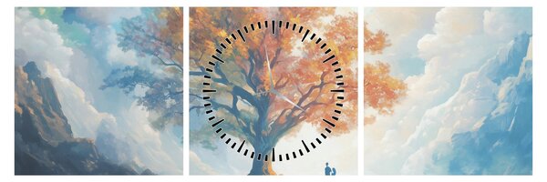 Obraz – Drzewo życia i miłości (z zegarem) (90x30 cm)