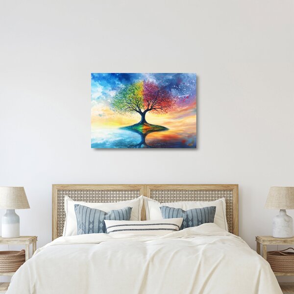 Obraz na szkle – Malowane drzewo czterech pór roku (70x50 cm)
