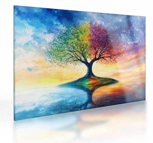 Obraz na szkle – Malowane drzewo czterech pór roku (70x50 cm)
