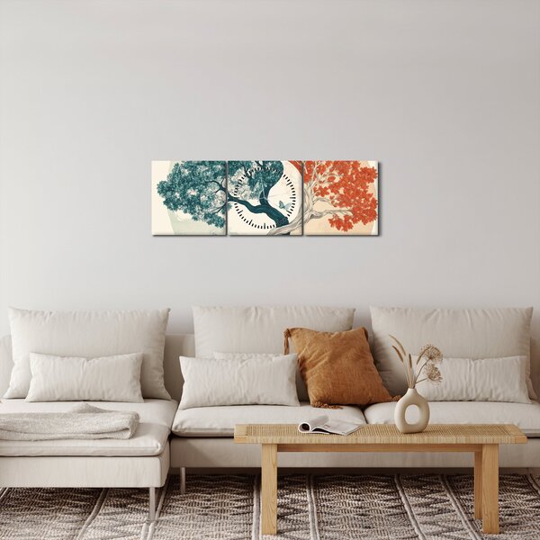 Obraz – Drzewo pełne energii (z zegarem) (90x30 cm)