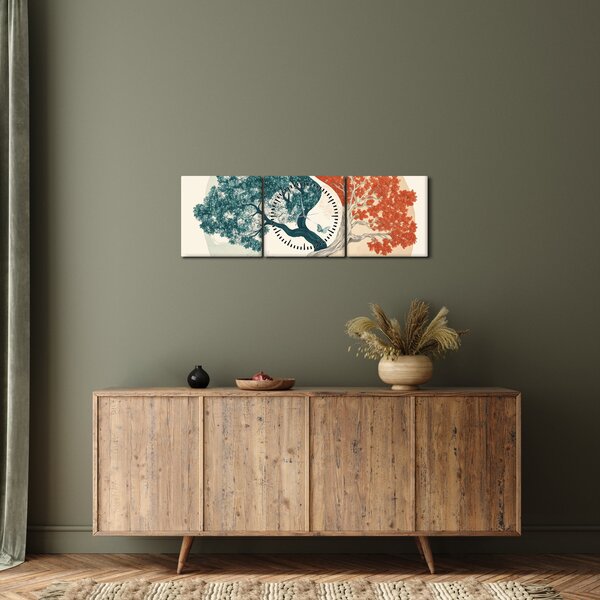Obraz – Drzewo pełne energii (z zegarem) (90x30 cm)