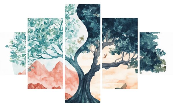 Obraz – Akwarelowe drzewo pełne życia (125x70 cm)
