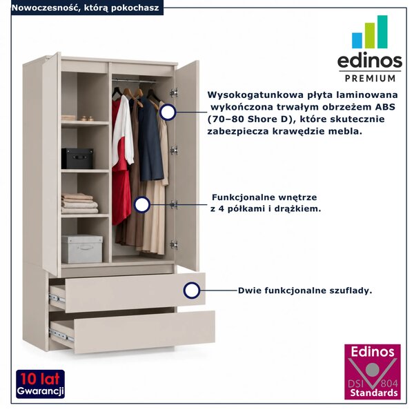 Kaszmirowa szafa dwudrzwiowa z lustrem B3-K78