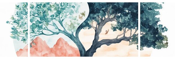 Obraz – Akwarelowe drzewo pełne życia (170x50 cm)