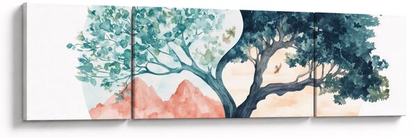 Obraz – Akwarelowe drzewo pełne życia (170x50 cm)