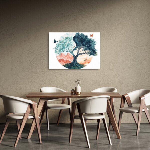 Obraz na szkle – Akwarelowe drzewo pełne życia (70x50 cm)