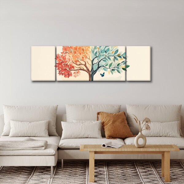 Obraz – Podwójne drzewo z motylem (170x50 cm)