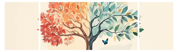 Obraz – Podwójne drzewo z motylem (170x50 cm)