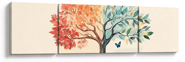 Obraz – Podwójne drzewo z motylem (170x50 cm)