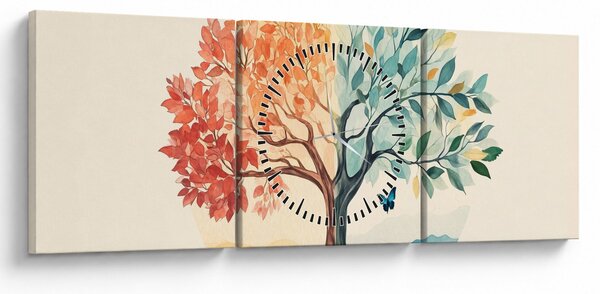 Obraz – Podwójne drzewo z motylem (z zegarem) (90x30 cm)