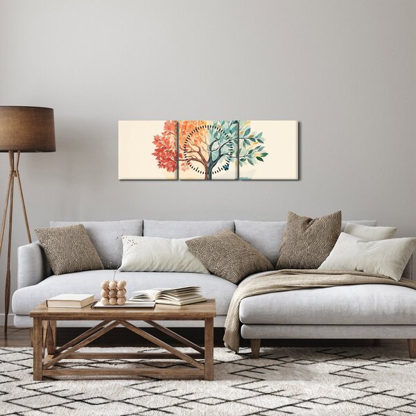 Obraz – Podwójne drzewo z motylem (z zegarem) (90x30 cm)