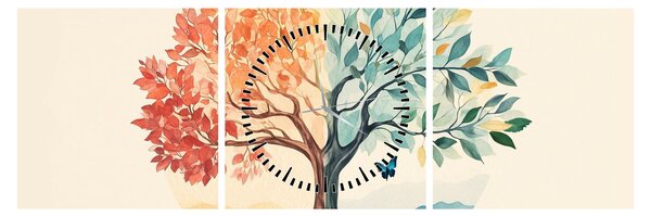 Obraz – Podwójne drzewo z motylem (z zegarem) (90x30 cm)
