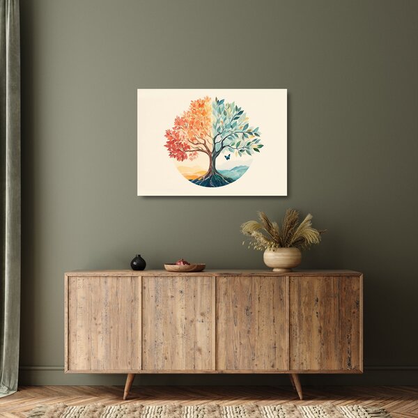 Obraz na szkle – Podwójne drzewo z motylem (70x50 cm)