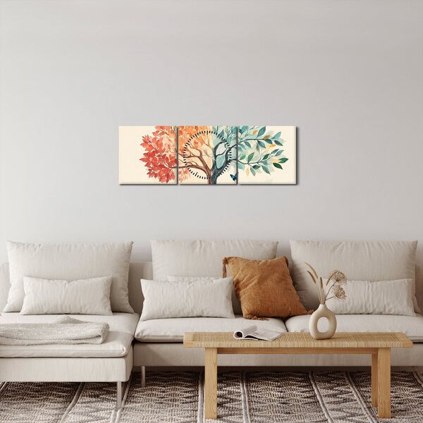 Obraz – Podwójne drzewo z motylem (z zegarem) (90x30 cm)