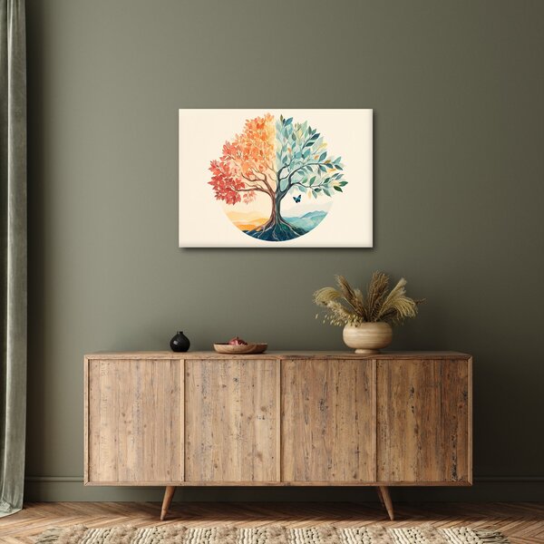 Obraz – Podwójne drzewo z motylem (70x50 cm)