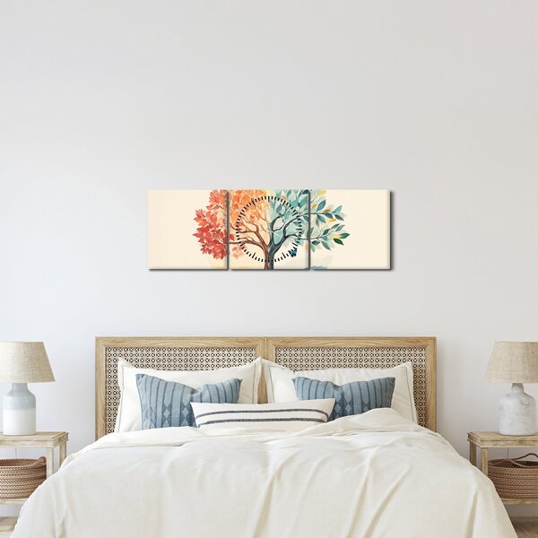 Obraz – Podwójne drzewo z motylem (z zegarem) (90x30 cm)