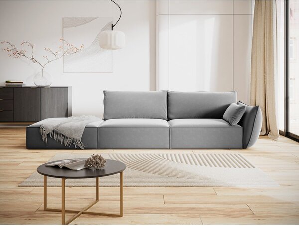 Jasnoszara aksamitna sofa prawostronna 264 cm Vanda – Mazzini Sofas