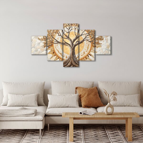 Obraz – Złote drzewo życia w mozaice (125x70 cm)