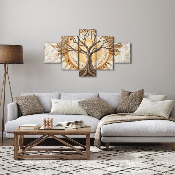 Obraz – Złote drzewo życia w mozaice (125x70 cm)