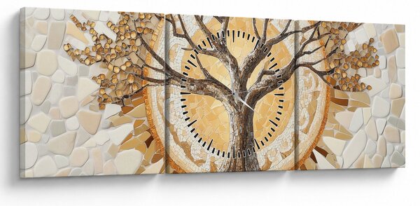Obraz – Złote drzewo życia w mozaice (z zegarem) (90x30 cm)