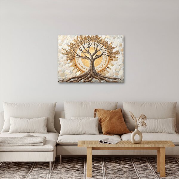 Obraz – Złote drzewo życia w mozaice (70x50 cm)