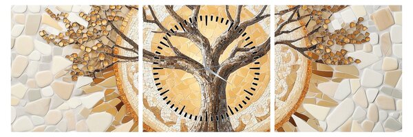 Obraz – Złote drzewo życia w mozaice (z zegarem) (90x30 cm)
