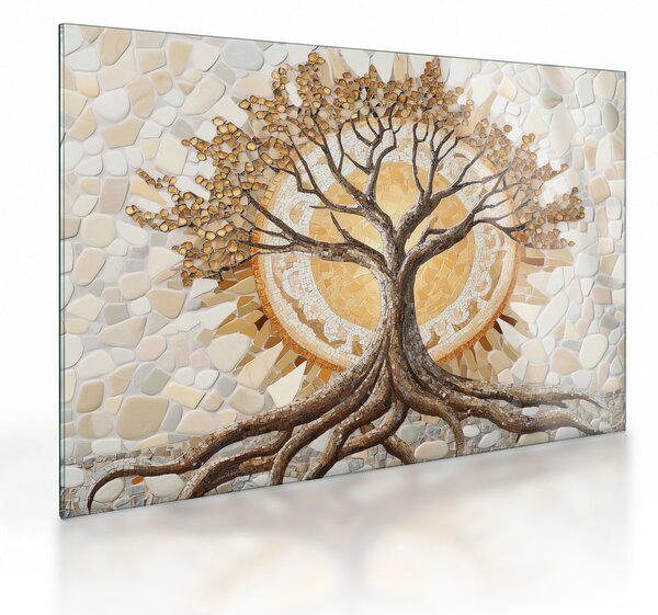 Obraz na szkle – Złote drzewo życia w mozaice (70x50 cm)