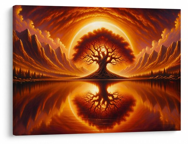 Obraz – Drzewo w krwawym słońcu (70x50 cm)