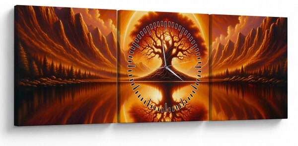 Obraz – Drzewo w krwawym słońcu (z zegarem) (90x30 cm)