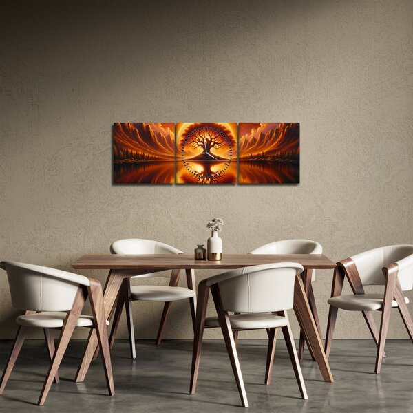 Obraz – Drzewo w krwawym słońcu (z zegarem) (90x30 cm)