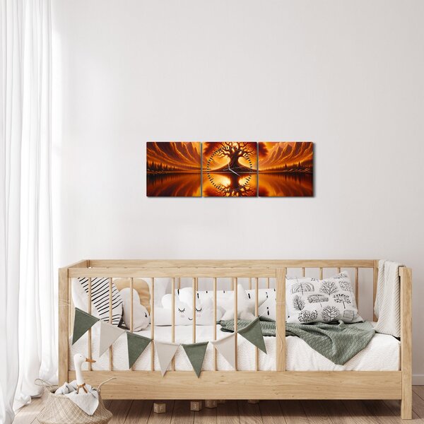 Obraz – Drzewo w krwawym słońcu (z zegarem) (90x30 cm)