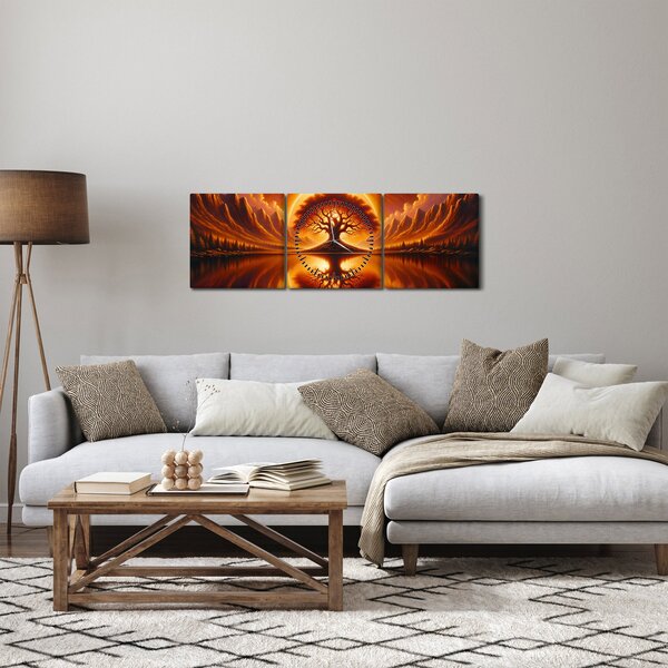 Obraz – Drzewo w krwawym słońcu (z zegarem) (90x30 cm)