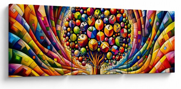 Obraz – Kolorowe drzewo z jabłkami (z zegarem) (90x30 cm)