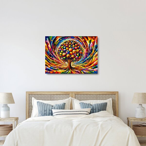 Obraz na szkle – Kolorowe drzewo z jabłkami (70x50 cm)