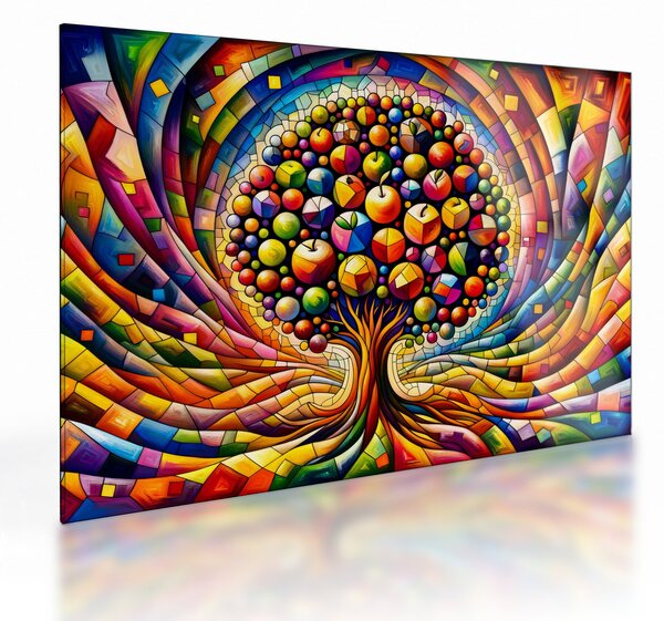 Obraz na szkle – Kolorowe drzewo z jabłkami (70x50 cm)