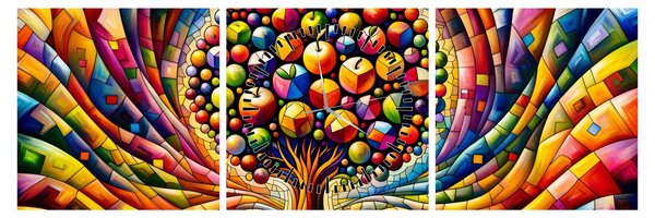 Obraz – Kolorowe drzewo z jabłkami (z zegarem) (90x30 cm)
