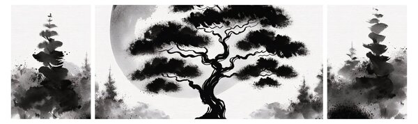 Obraz – Czarno-biały bonsai (170x50 cm)