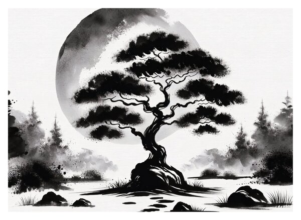 Obraz – Czarno-biały bonsai (70x50 cm)