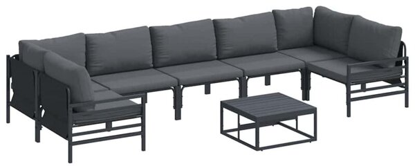 Zestaw Mebli Ogrodowych Komplet Wypoczynkowy Z Poduszkami 8-Częściowy Czarny Metal Na Taras Balkon Ogród