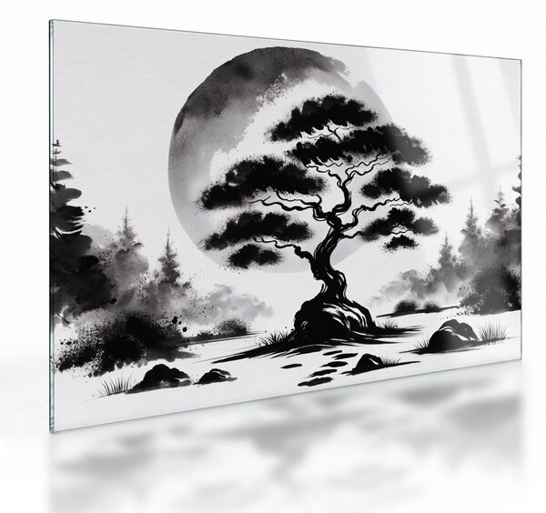 Obraz na szkle – Czarno-biały bonsai (70x50 cm)