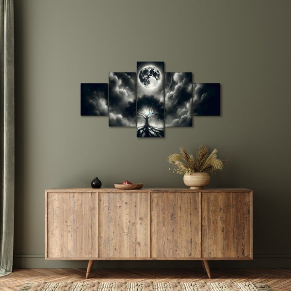 Obraz – Czarno-białe drzewo w pełni księżyca (125x70 cm)