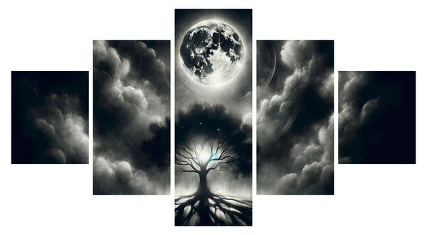 Obraz – Czarno-białe drzewo w pełni księżyca (125x70 cm)