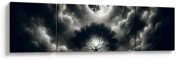 Obraz – Czarno-białe drzewo w pełni księżyca (170x50 cm)