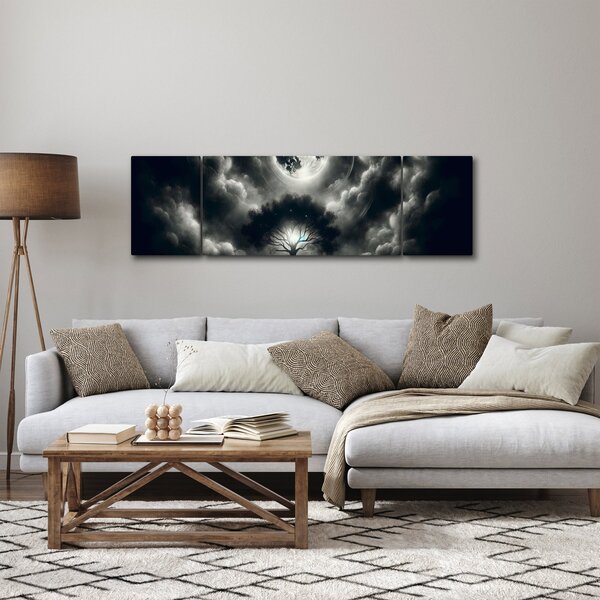 Obraz – Czarno-białe drzewo w pełni księżyca (170x50 cm)