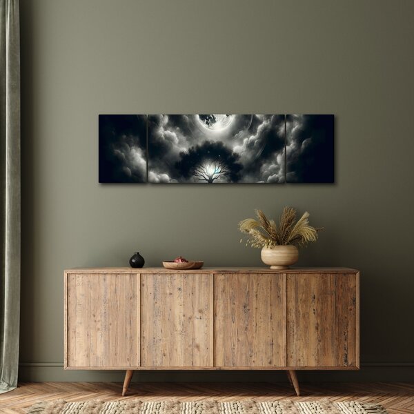 Obraz – Czarno-białe drzewo w pełni księżyca (170x50 cm)