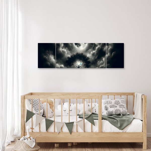 Obraz – Czarno-białe drzewo w pełni księżyca (170x50 cm)