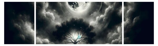 Obraz – Czarno-białe drzewo w pełni księżyca (170x50 cm)