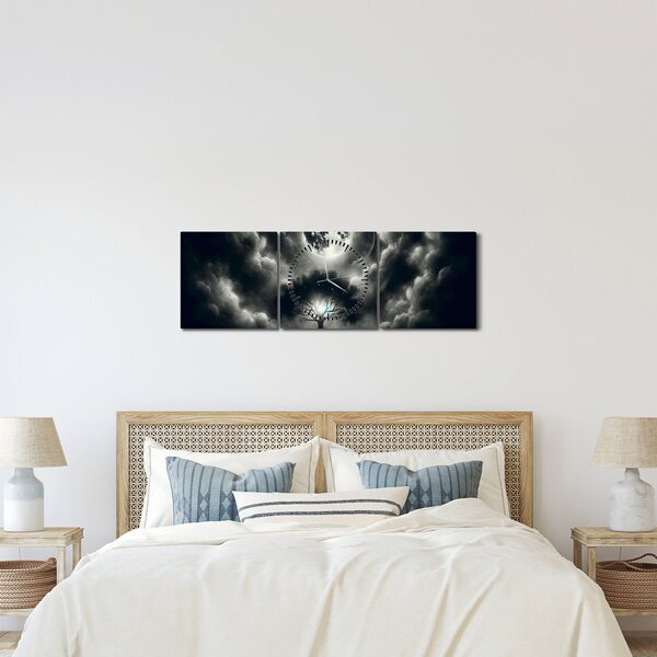 Obraz – Czarno-białe drzewo w pełni księżyca (z zegarem) (90x30 cm)