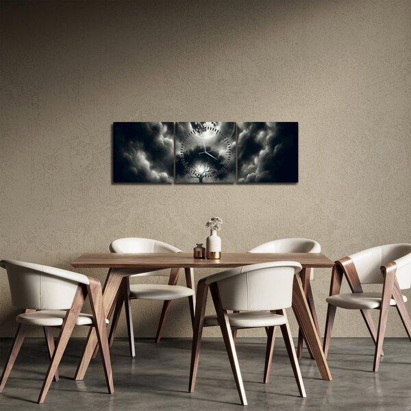 Obraz – Czarno-białe drzewo w pełni księżyca (z zegarem) (90x30 cm)