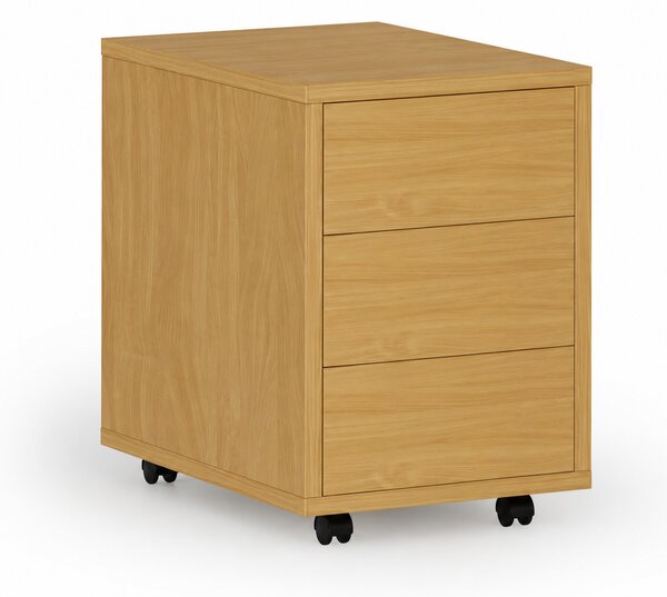 Kontenerek biurowy mobilny PRIMO WOOD, PUSH-lock, 3 szuflady, buk